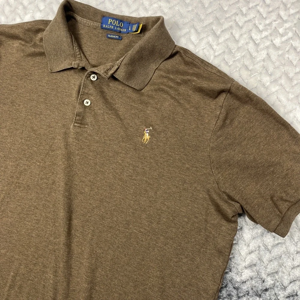 Polo Ralph Lauren Polo Shirt Mens Large Heather Brown Classic Fit Flesh Pony